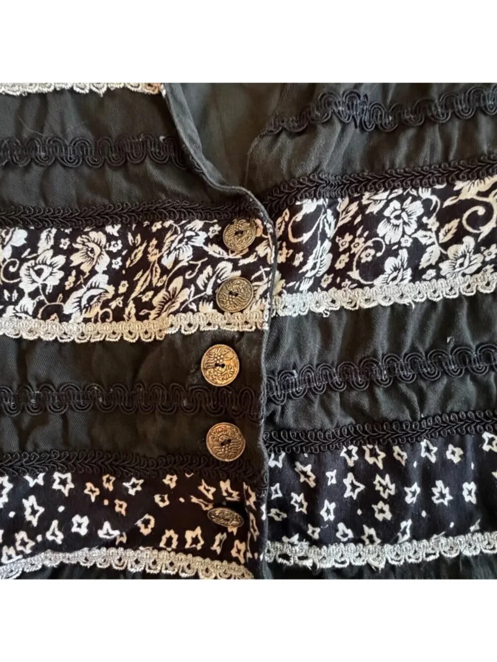 Vintage Andrew Floral and Star Pattern With Silver Lace Details Patchwork Vest 1